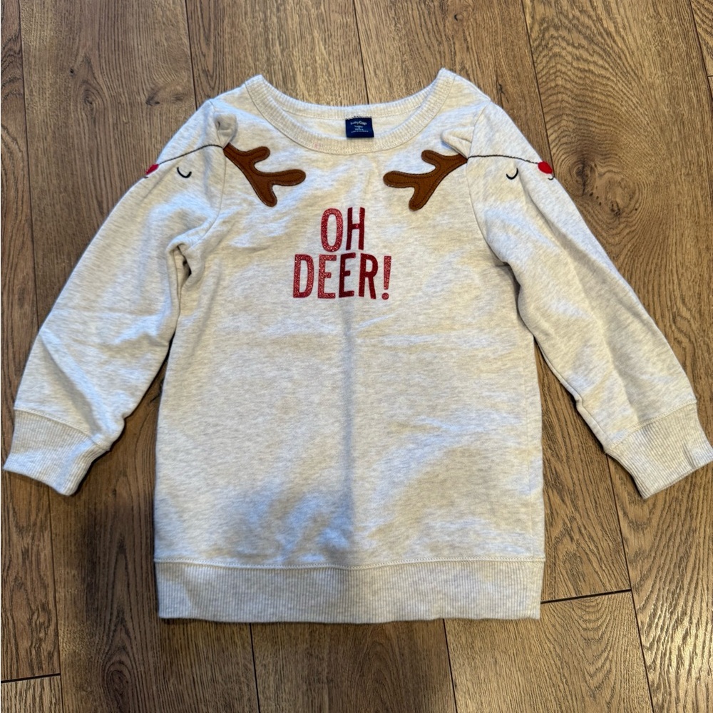 GAP Gray Kids Sweatshirt Dress with Reindeer Antlers